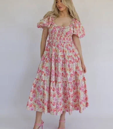 Tiered Maxi Dress with Puff Sleeves