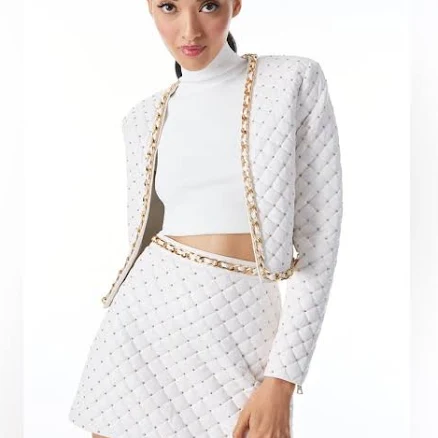 Alice + Olivia Jackets & Coats | Alice + Olivia New Zeta Quilted Vegan Leather Studded Cropped Jacket Size 2 | Color: Gold/White | Size: 2 |