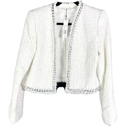 Alice & Olivia White Tweed Chain Cropped Jacket Sz 12 US