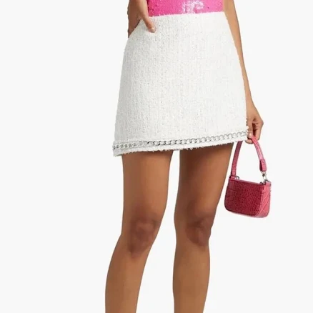 Alice + Olivia Elana Chain-Trim Tweed Mini Skirt Size 8 - Women | Color: White | Size: M