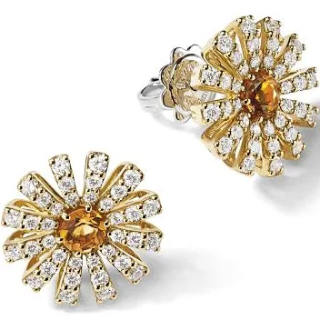 Damiani Margherita Yellow Gold Diamond and Citrine Quartz Earrings