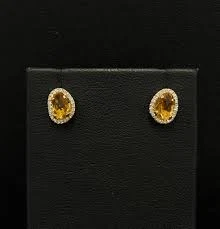 14k Yellow Gold Citrine & Diamond Earrings