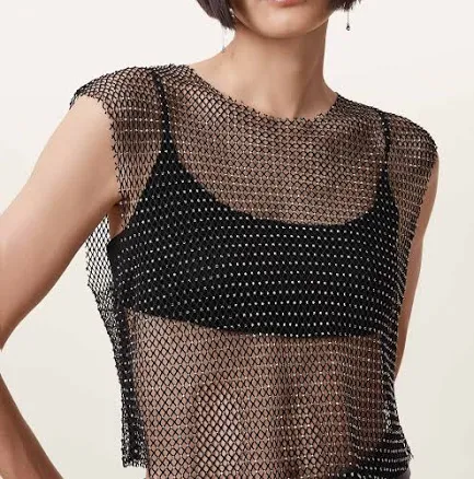 Allsaints Women's Calytrix Sparkle Mesh Crop Top