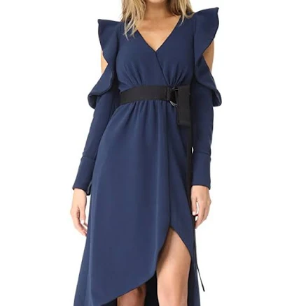 Self-Portrait Dresses Nwt Self-Portrait Asymmetric Wrap Dress Womens Navy Ruffle Cold Shoulder Us