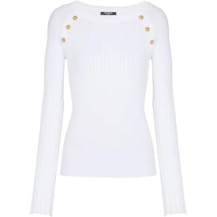 Balmain Women's Buttoned-Shoulder Boatneck Sweater