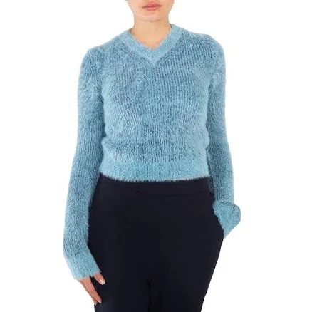 Stella McCartney Ladies Blue Brushed-Effect Ribbed-Knit Jumper, Size -Small in Blue
