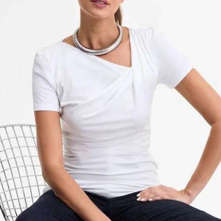 INC International Concepts Women's Asymmetric-Neck Short Sleeve Top