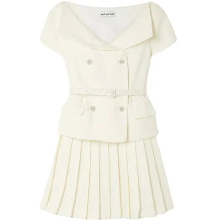 Self-Portrait White Bouclé Embellished Belted Mini Dress UK8