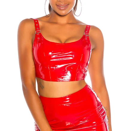 KouCla Latex Look Buckle Crop Top