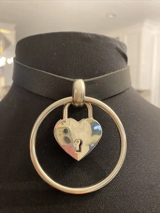 Dollskill Choker O Ring Heart Lock Goth Punk Faux Leather