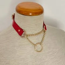 Red Leather O-Ring Choker, Custom Name, Handmade Goth Punk Necklace