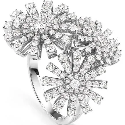 Damiani White-Gold Cocktail Ring with Three Diamond Flowers