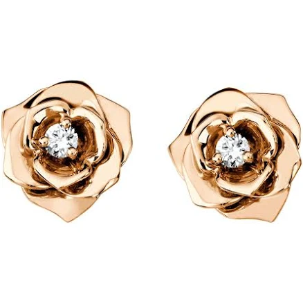 PIAGET 18K Rose Gold Rose Diamond Stud Earrings