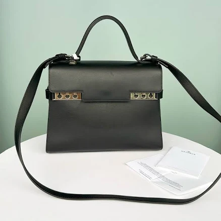 Delvaux Tempete Mm Top Handle Crossbody Bag Black Gold Women Classic
