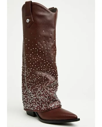 Azalea Wang Beth Rhinestone Foldover Western Boots