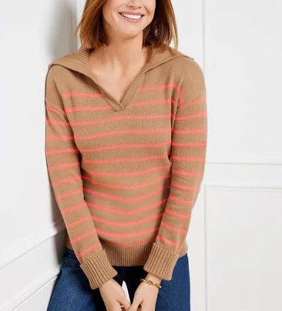 Women's Talbots Johnny Collar Striped Pullover Sweater