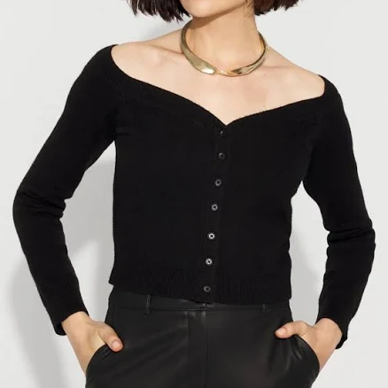White House Black Market Petite Off-The-Shoulder Button-Front Cardigan Sweater