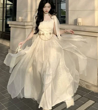Ethereal Goddess Mesh Fairytale Evening Outfit with waist Chain