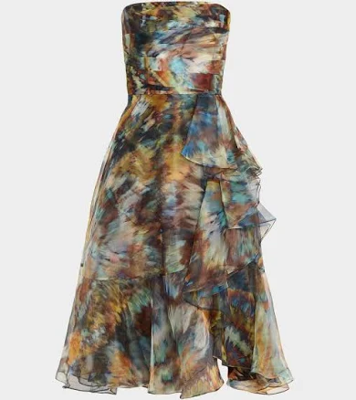THEIA Women's Evanthe Strapless Draped Organza Midi Dress