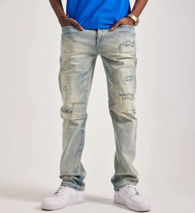 Smoke Rise Men's Wave Effect Distressed Straight Jeans