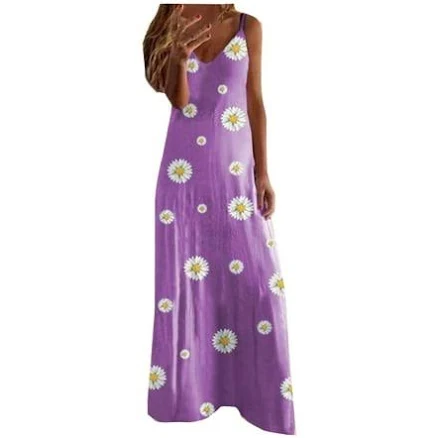 Women's Casual V-Neck Sleeveless Daisy Print Sundress