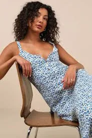 Darling Daisies Blue Floral Print Midi Dress