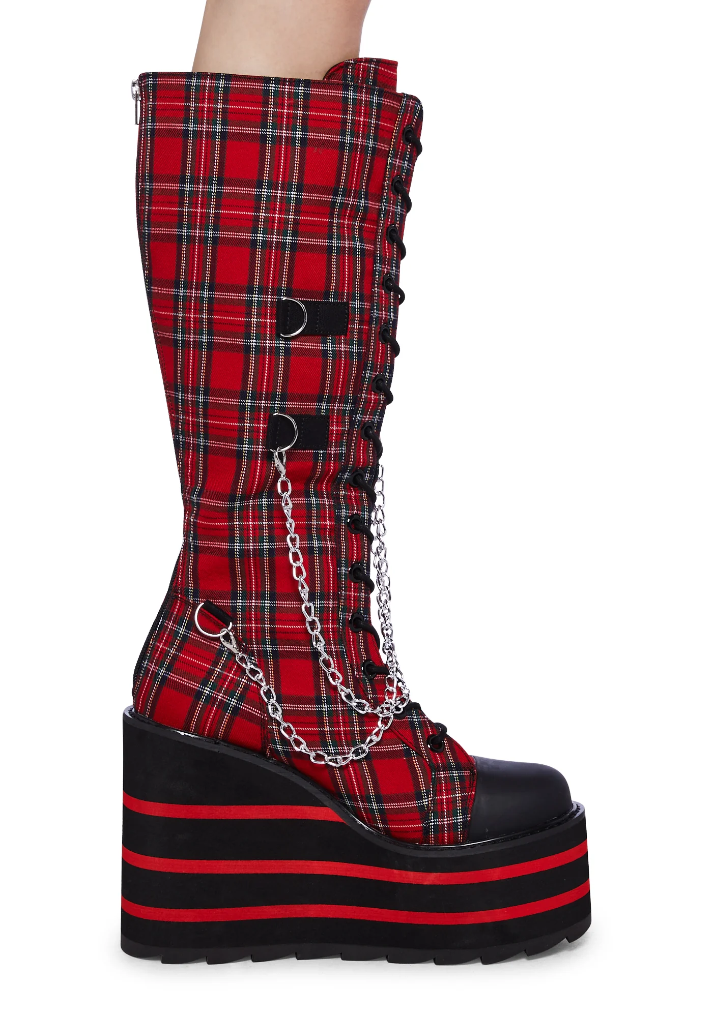Y.R.U. Plaid Metal Chain Platform Boots