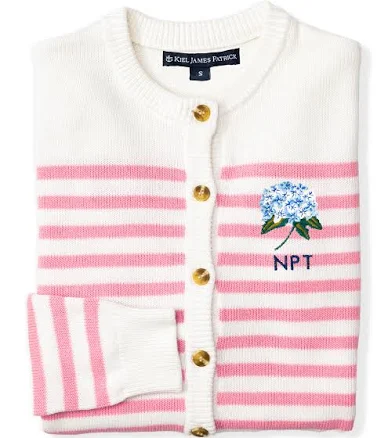 Hydrangea Embroidered Monogram Striped Cardigan