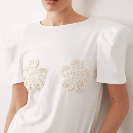ASOS LUXE Crochet Embellished Flower T-shirt