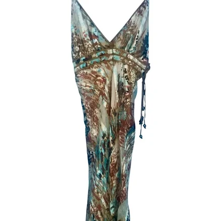 Development VTG Y2K Silk Abstract Babydoll Fairy Whimsy Midi Dress NWT Size 4 - New Women | Color: Gray/White | Size: S