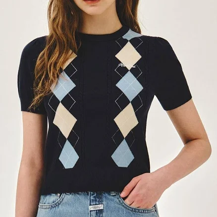 MARITHE + FRANCOIS GIRBAUD W ARGYLE Cable HALF KNIT PULLOVER Navy by W Concept