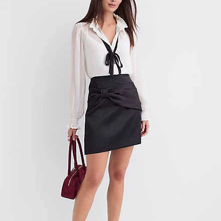 Loft Women's Satin Bow Mini Skirt