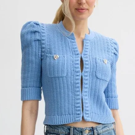 Delilah Crop Textured Cardigan L'agence, Blue, Female, Size M