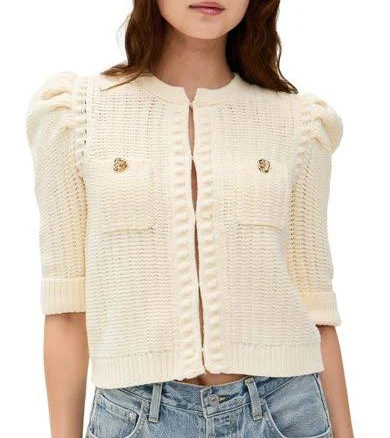 L'Agence Women's Delilah Crop Textured Cardigan - Blue - Cardigans