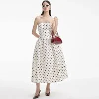 Cream Polka Dot Taffeta Midi Dress