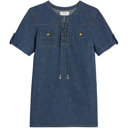 CELINE Women's Mini Dress in Dark Ocean Wash Denim