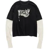 Burning Flag Thermal T-shirt | Black/Cream