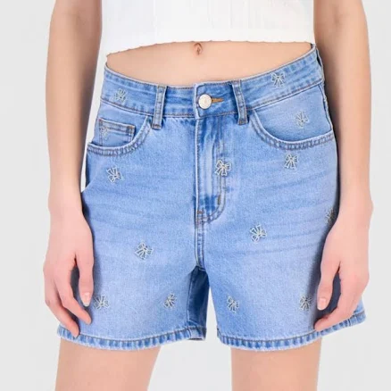 Angel Jeans Juniors' Embroidered Bows Denim Shorts