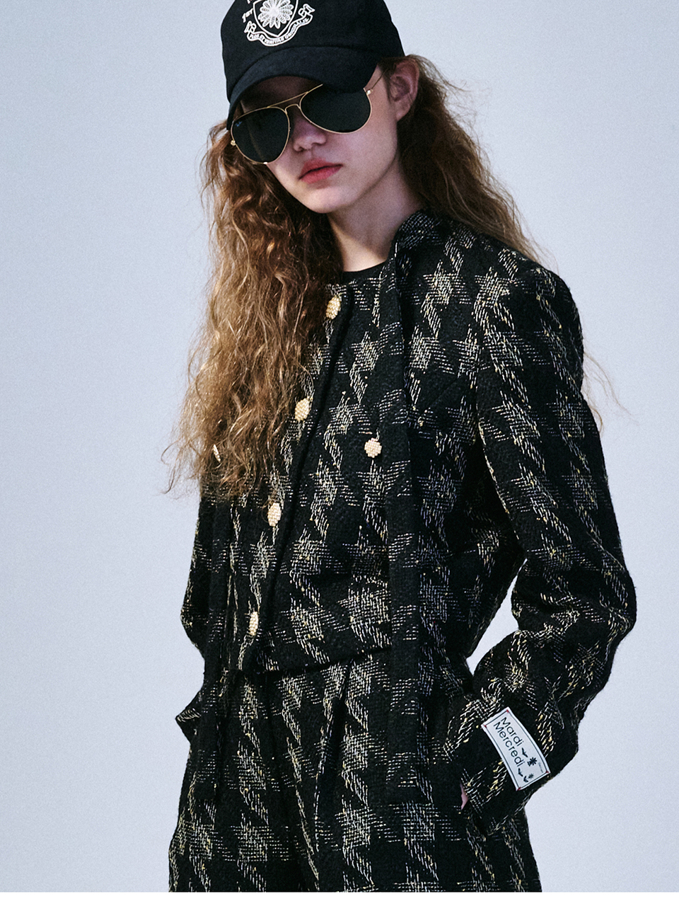 Tie Neck Tweed Cropped Jacket