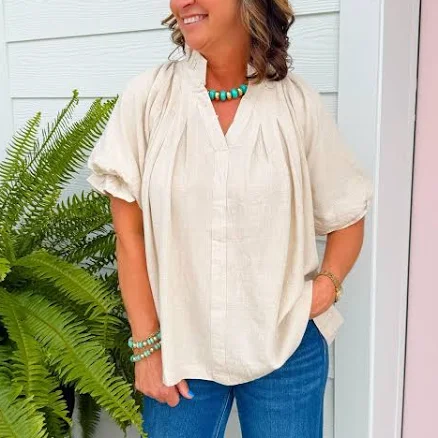 Jessi Jayne Boutique Soft Breeze Linen Flutter Sleeve Top