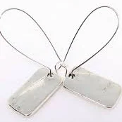 Antique Silver Rectangular Earrings: Minimalist Dog Tag Charms