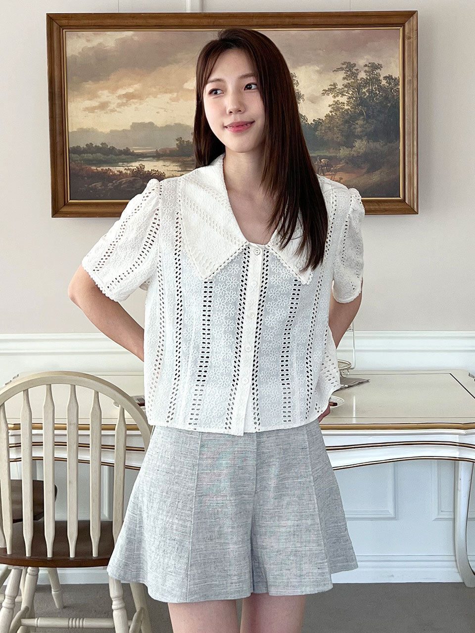 Embroidery Short Sleeve Shirt Blouse