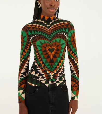 FARM Rio Heart Deco Ruched Waist Jersey Blouse