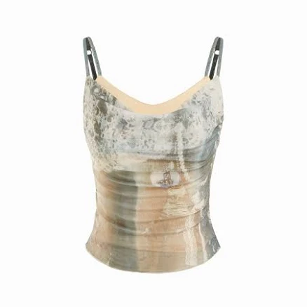 Woven Mesh Heart Graphic Ruched Cami Top