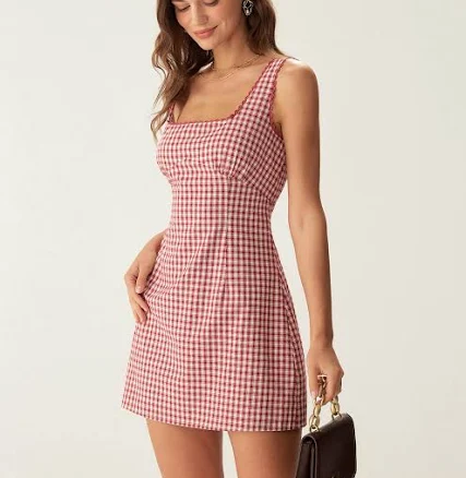 Rihoas Gingham Cottagecore Mini Dress