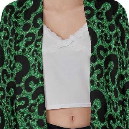 Question Mark Print Cardigan with Patch Pocket