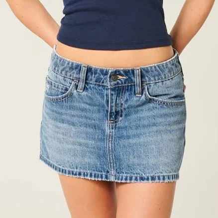 Hollister Women's Low-Rise Embroidered Bow Denim Mini Skort