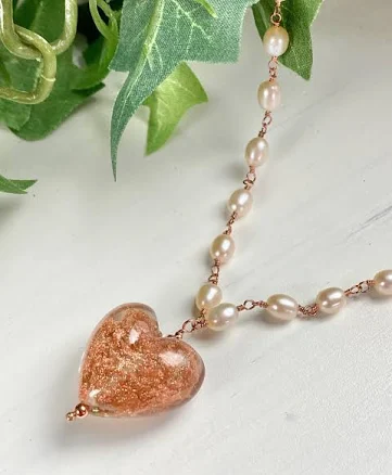 Venetian Glass Heart Pendant Necklace