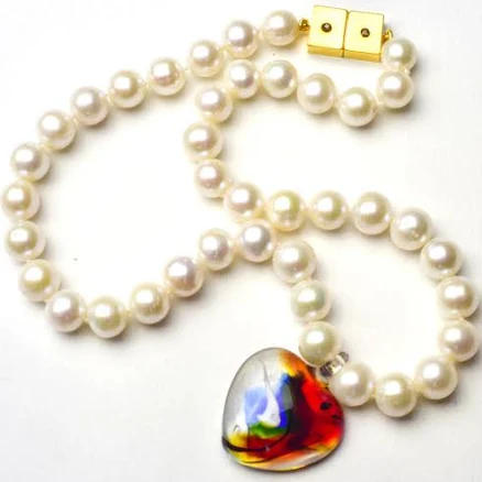 Murano Glass Heart Pearl Necklace