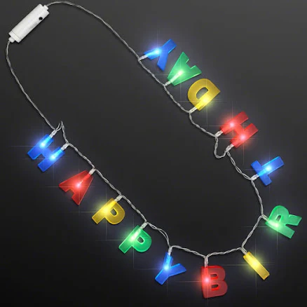 Flashing Blinky Lights LED Happy Birthday Necklace